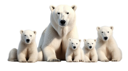group pf polar bears on white background