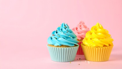 Colorful cupcakes on pink background (4)