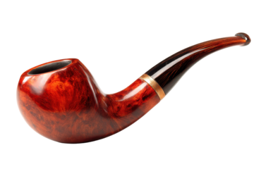 Polished Briar Tobacco Pipe on Transparent Background