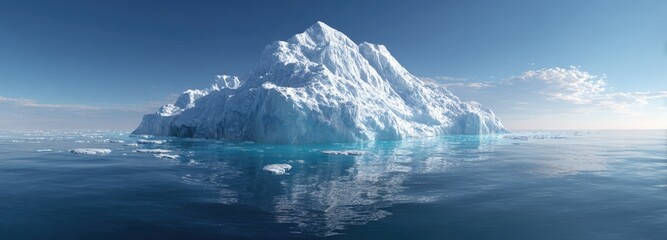 Fototapeta premium Massive iceberg reflecting in calm ocean waters under a clear sky