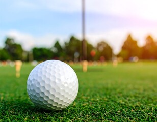 Obraz premium Golf ball on green, sunny day