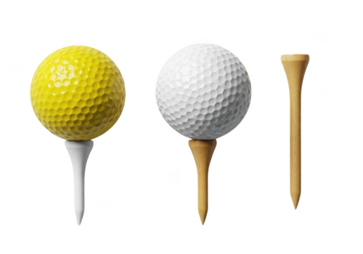 Golf ball and tee isolated on transparent background for sport concept