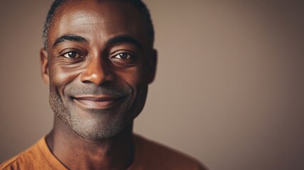 Portrait of a handsome african american man with a warm genuine smile looking directly at the camera with a neutral background