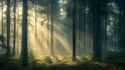 Forest morning fog