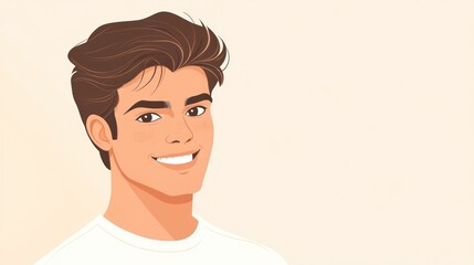 Cheerful young man with brown hair and a bright smile looking confidently forward in a clean modern illustration