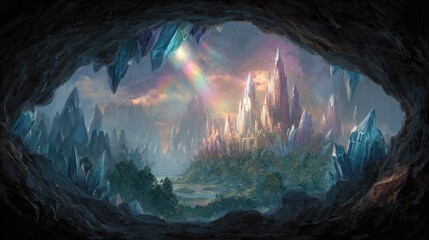 Fototapeta premium Ethereal Cave View with Crystal Landscape