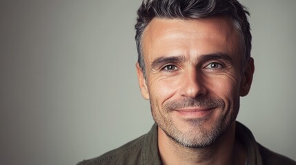 Portrait of a confident and handsome mature man with a warm smile against a neutral background in a studio setting
