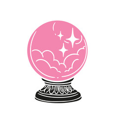 Original illustration drawn with a crystal ball for Halloween divination in a minimalist color style. Illustrations for posters, cards, and graphic design.