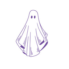 Original illustration of a Halloween ghost drawn in a minimalist color style. Illustrations for posters, cards, and graphic design.