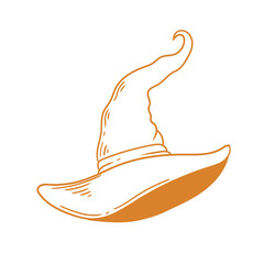 Original hand-drawn illustration of a Halloween witch hat in a minimalist color style. Illustrations for posters, cards, and graphic design.