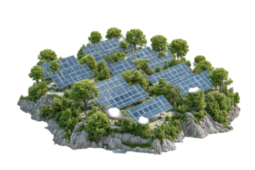 Solar Island Micro Power Plant with Panels and Trees