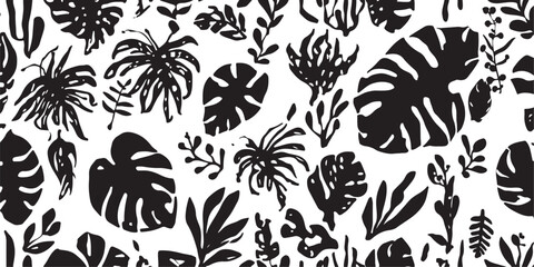 Elegant Black and White Tropical Leaf Pattern Design for Textiles and Creative Projects a Sophisticated Botanical Background