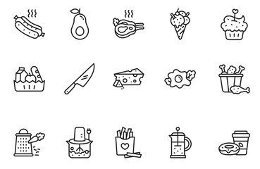 Fast food related line icon set. Street food linear icons.
