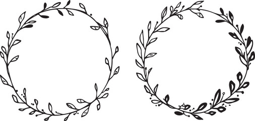 Obraz premium Elegant Floral Wreath Collection Vector Illustration for Wedding Invitations and Design Projects Black and White Botanical Circle Frames