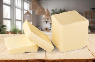 Fresh butter placed on plate. Breakfast time