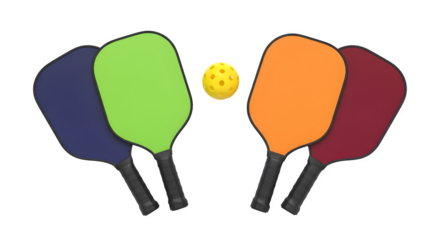Clean composition of pickleball rackets and yellow ball for minimalist transparent concept