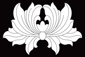 A classical ornamental design featuring a symmetrical leaf motif forms an elegant flourish.