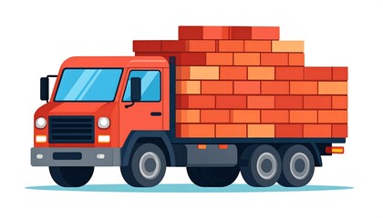 Red truck carrying a brick wall