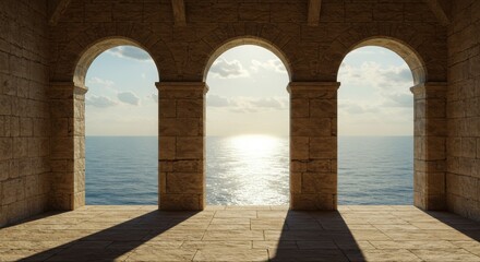Arched gateway to a sunlit ocean horizon