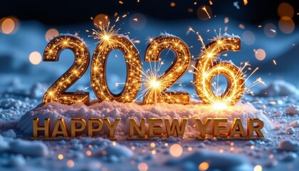 Celebrating new year 2026 with sparkling background christmas vibes snowy environment joyful viewpoint