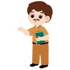 Cartoon Illustration of a Male Teacher with Book