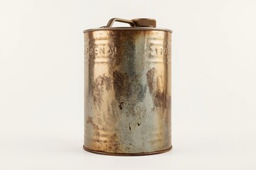Rusty metal container, likely for oil or liquid