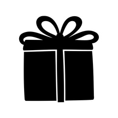 Stylized Black Gift Box Illustration with Ribbon and Bow on Top