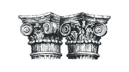 Ionic Column Capitals Drawing With Acanthus Leaves and Volutes. Vector hand drawn illustration