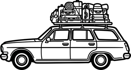 Vintage Station Wagon with Roof Rack and Luggage