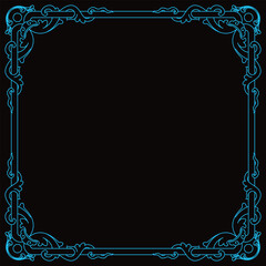 An elegant square border frame with intricate flowing blue lines surrounds a space.