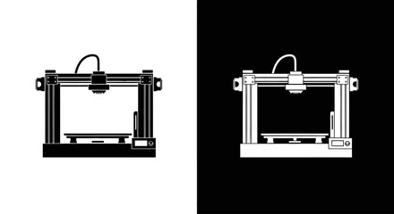 An outline style of a 3D printer, a modern and clean icon for engineering services, design studios, and technology education.