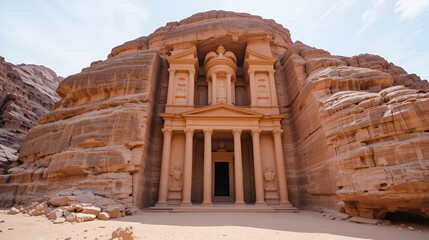 Temple above a Rock-Cut House in Little Petra or Siq Al-Barid, Jordan