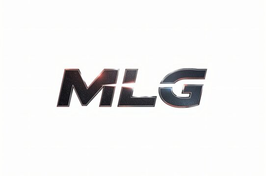 Bold, stylized text logo "MLG" in dark gray/silver, with a metallic, 3D effect.  Surrounding glow/highlight