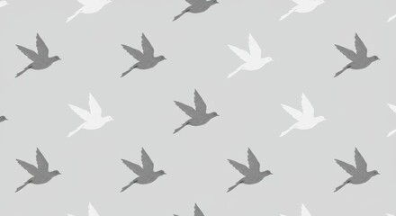 Seamless Pattern of Flying Birds in Gray and White.