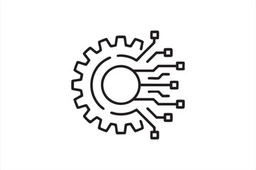 AI Technology Icon of Cog with Digital Neural Circuit Design