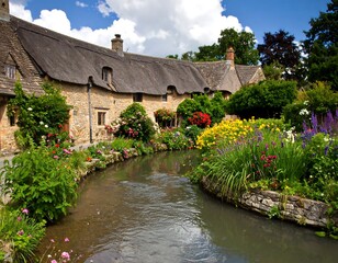 Quaint English village by a stream