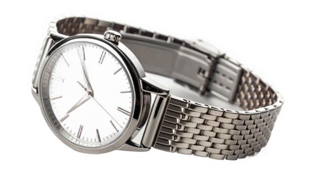 Elegant Silver Wristwatch with Black Dial on Black Background