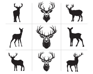 deer hiran collection pack bundle black shape icon silhouette vector flat illustration design on white background