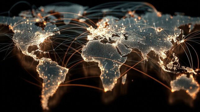 A dazzling network of lights illuminates a stunning illuminated globe. ..Created with Generative AI, not depicting real subjects.
