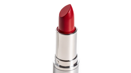 Luxurious Red Lipstick in Silver Tube on Black Background