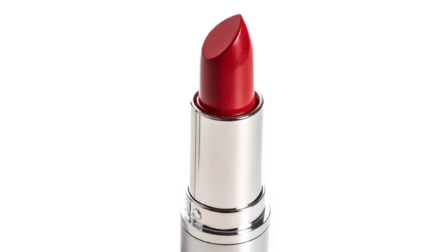 Luxurious Red Lipstick in Silver Tube on Black Background