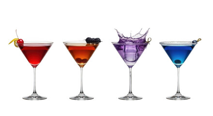 Four martini cocktails isolated on transparent background