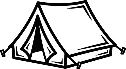 Simple Black Outline Camping Tent Illustration