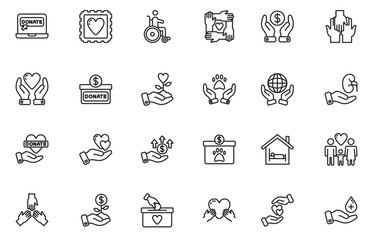 charity and donation icon set, line style