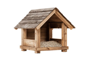 Rustic Wooden Animal Shelter on Transparent Background