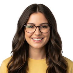 Obraz premium Young woman with glasses smiling isolated on transparent background