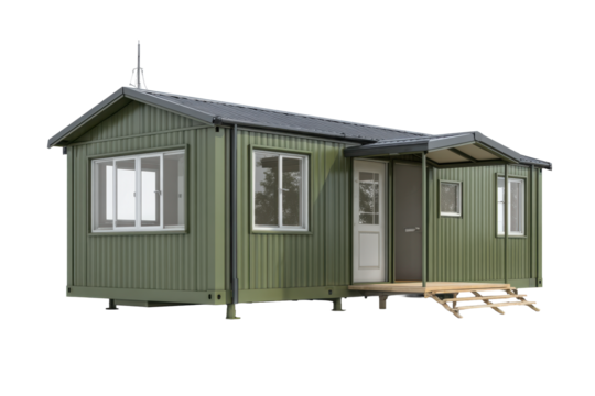 Green Modular Staff Quarters Dwelling on Transparent Background