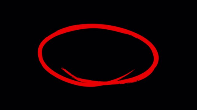 Red Hand drawing brush oval frame circle round animation, Circle marker with drawing ink brush effect