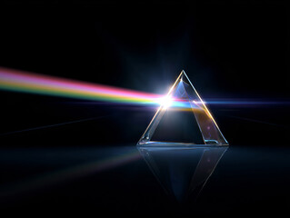 Light beam passing through triangular prism creating rainbow colors spectrum