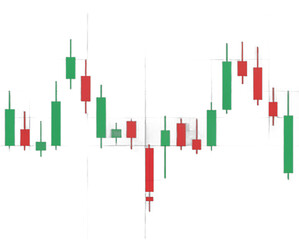 Candlestick chart pattern showing financial market trends and trading data visualized on a transparent background transparent background